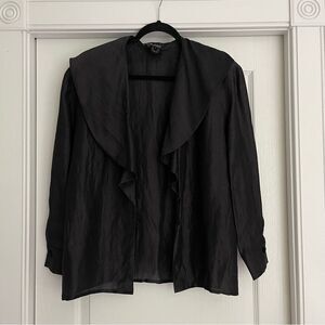 Lightweight Black Button Up Ruffled Blouse